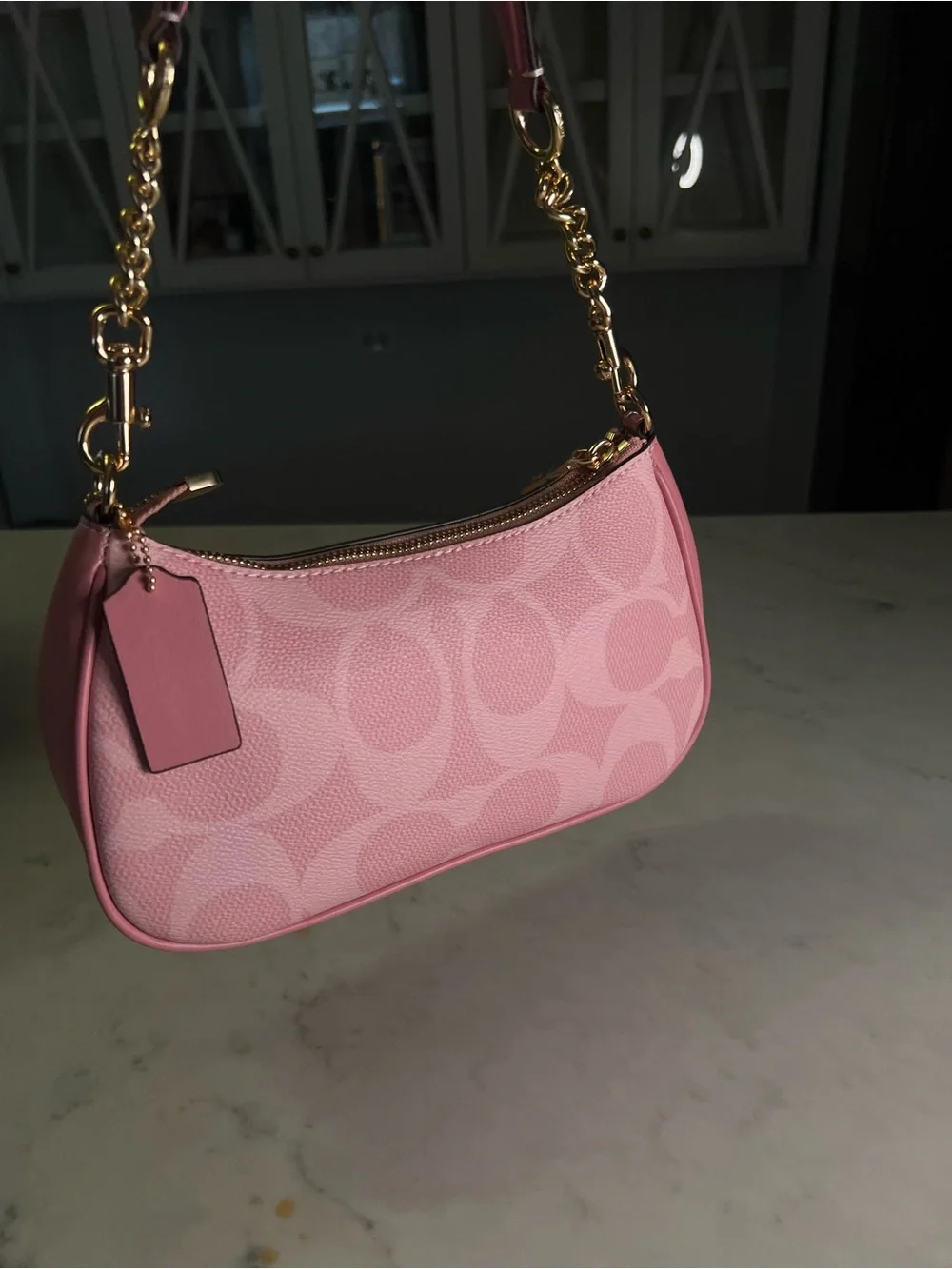 Coach Pink Signature Shoulder Bag with Gold Hardware